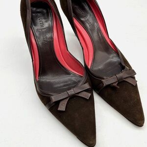 Judith Leiber Heels Womens Slip On Leather D'Orsay Pointed Toe Brown 7.5 B